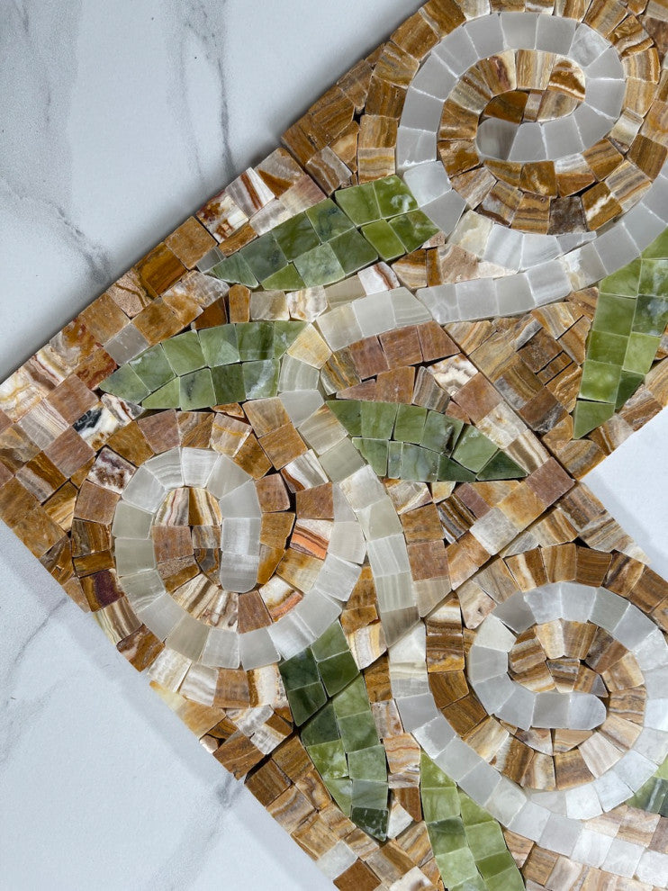 Marble Mosaic Border Listello Tile Garden Onyx 4.7x13.4 Polished, 1 piece