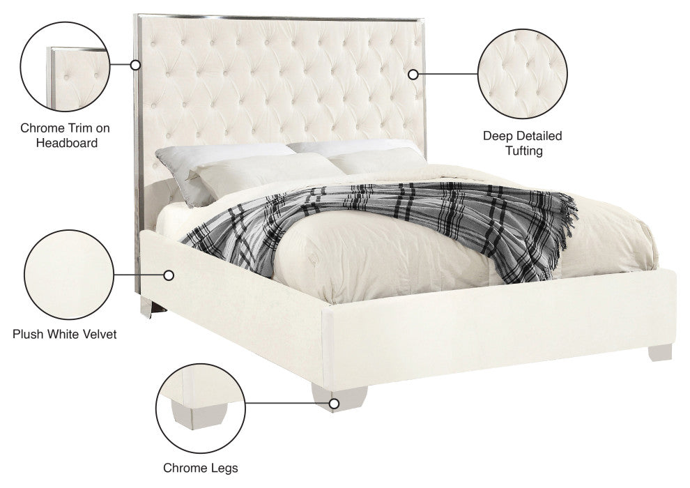 Lexi Velvet Bed, White, King