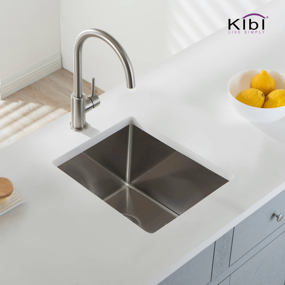 Handcrafted Undermount Single Bowl 16 Gauge Stainless Steel Kitchen Sink, 14"