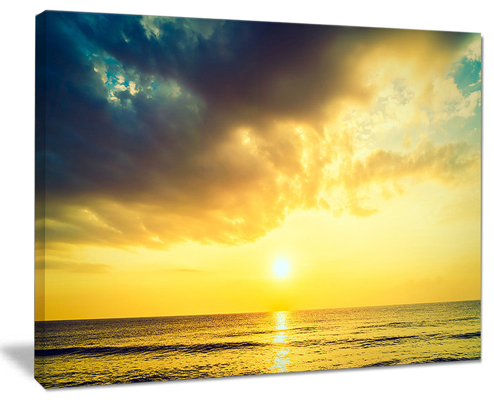 "Yellowish Sky Over Serene Seashore" Seashore Canvas Wall Art, 40"x30"