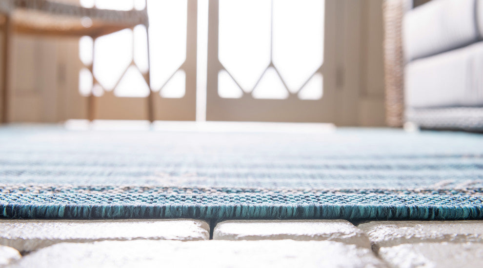 Rug Unique Loom Outdoor Traditional Teal Rectangular 7' 0 x 10' 0