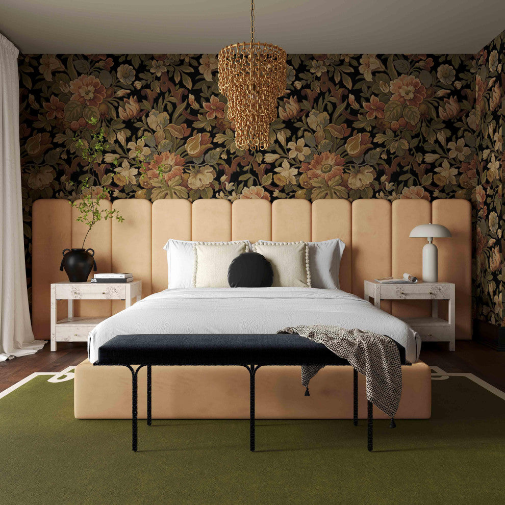 Palani Honey Velvet King Bed with Wings - Honey