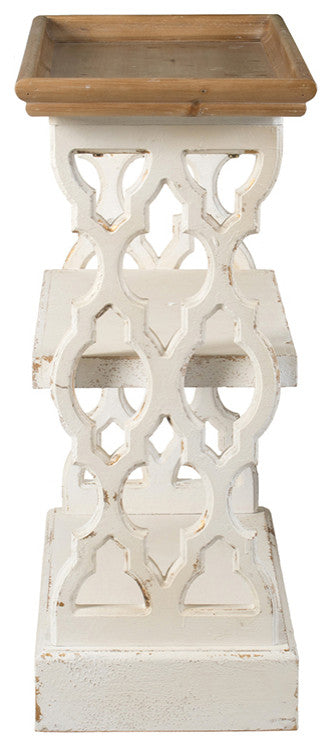 Gewnee Distressed White and Natural Wood Shelf Tray