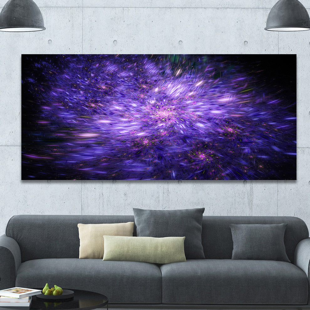 Purple Fireworks on Black, Oversized Abstract Canvas Art Print, 60x28