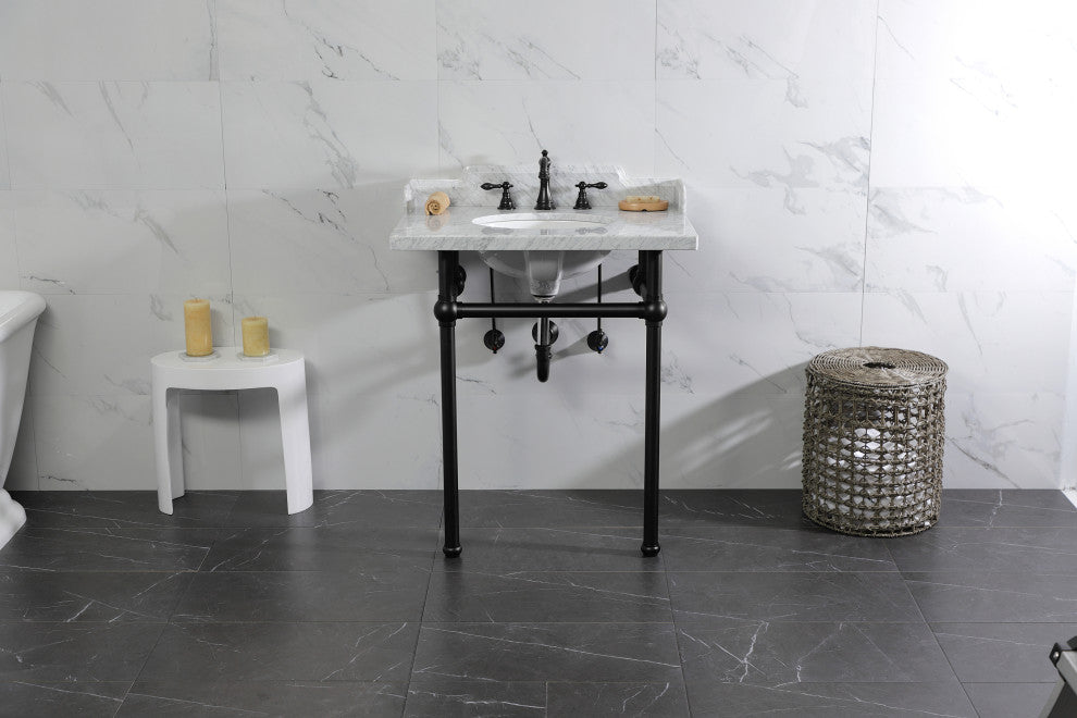 Kingston Brass LMS30MB0 30" Carrara Marble Console Sink, Legs