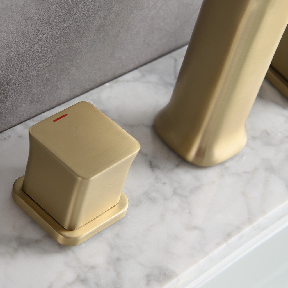 8" Widespread Bathroom Faucet with Pop-up Drain Assembly, Brushed Gold