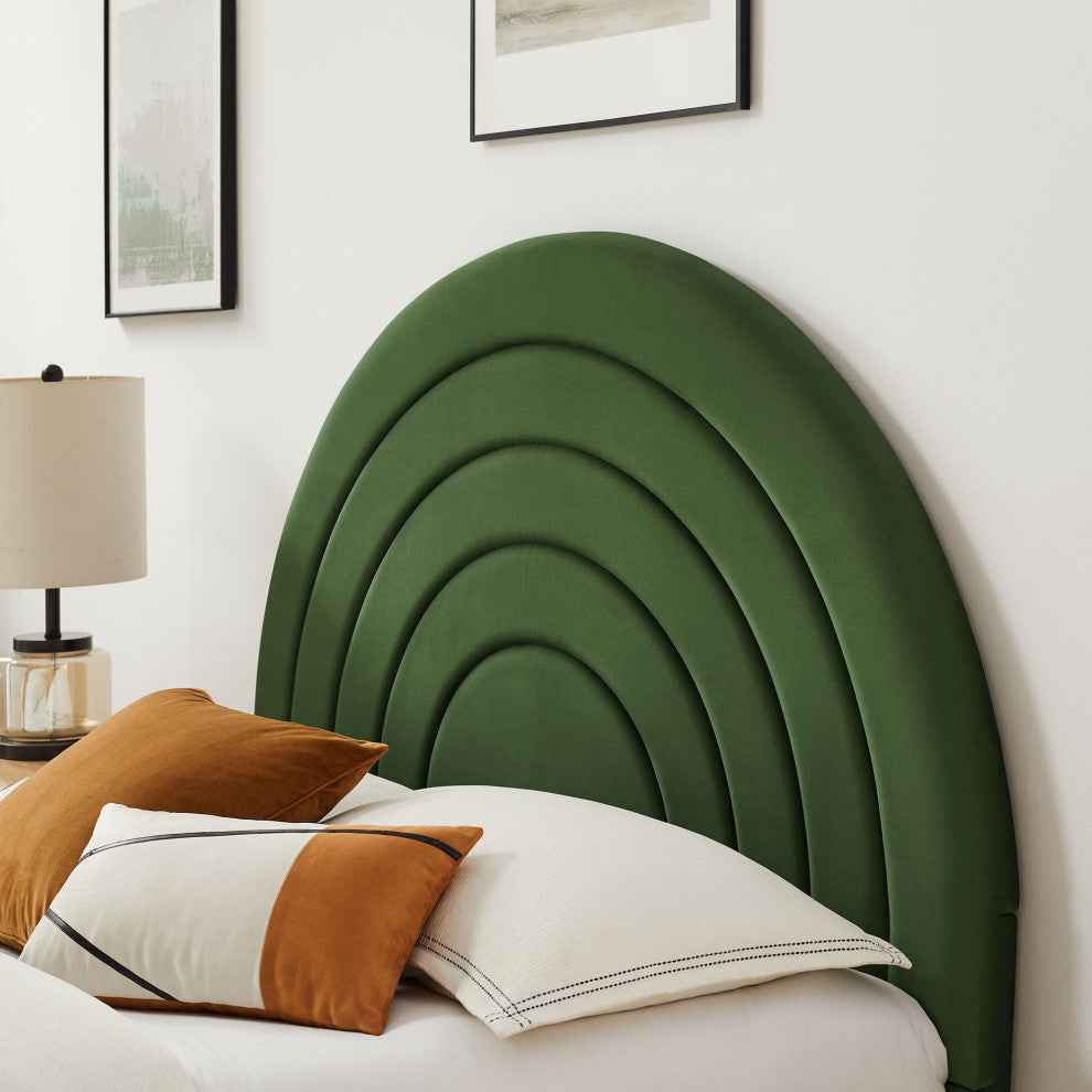 Solana Arched Performance Velvet King Platform Bed, Moss Green