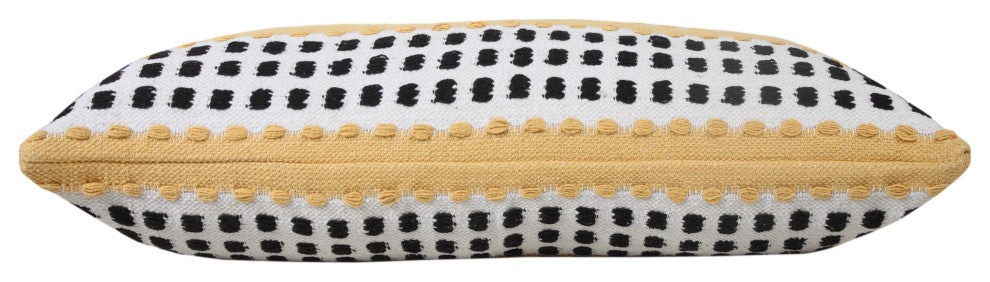 Ox Bay Handwoven Yellow/Black Stripe Organic Cotton Pillow Cover, 14"x36"