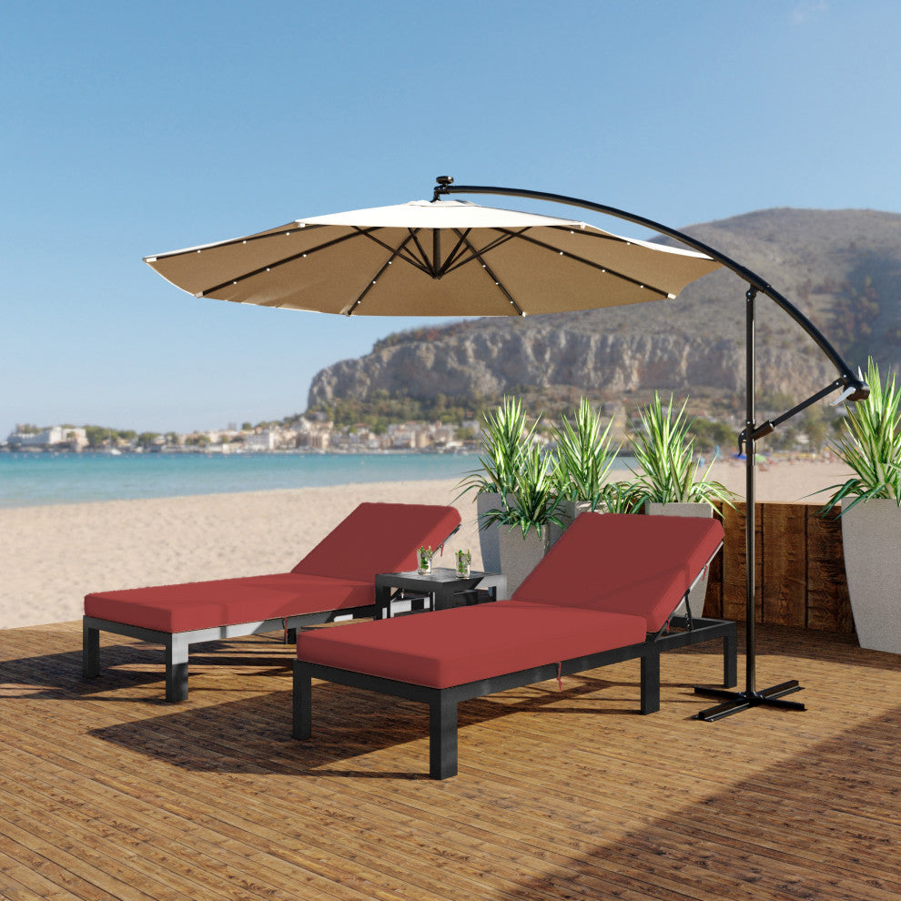 LeisureMod Chelsea Chaise Lounge Chair With Cushions & Side Table, Red