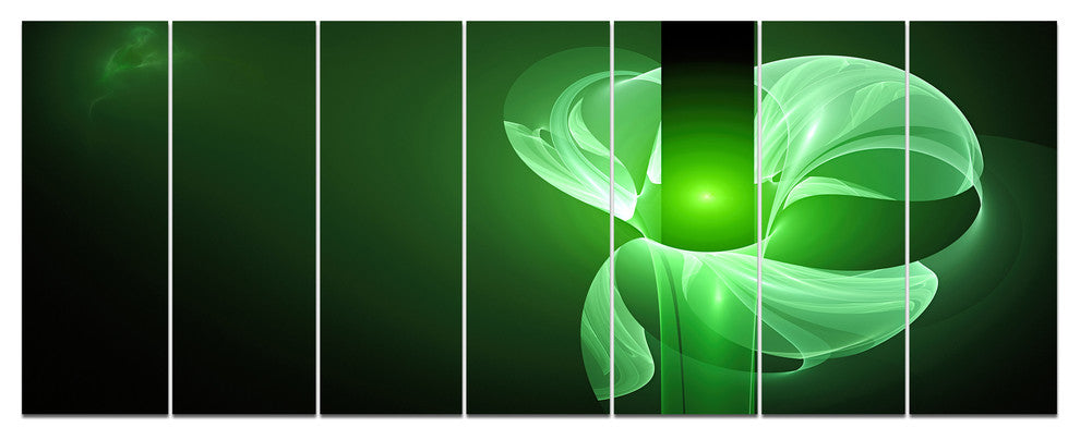Green Flower Fractal Illustration, Abstract Canvas Art Print, 83"x32", 7 Panels