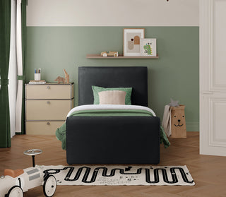 Sloan Black Velvet Full Bed, Black, Twin
