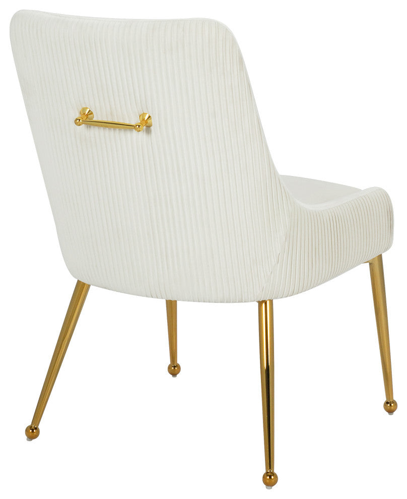 The Ace Dining Chair, Cream and Gold, Pleated Velvet, Set of 2