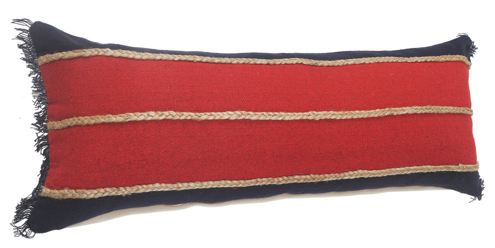 Atlantis Americana Striped Lumbar Pillow with Jute Braiding, 14" X 36"