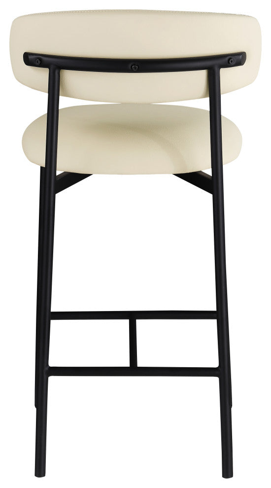 Lupita Upholstered Counter Stool, Cream, Vegan Leather, Matte Black, Set of 2