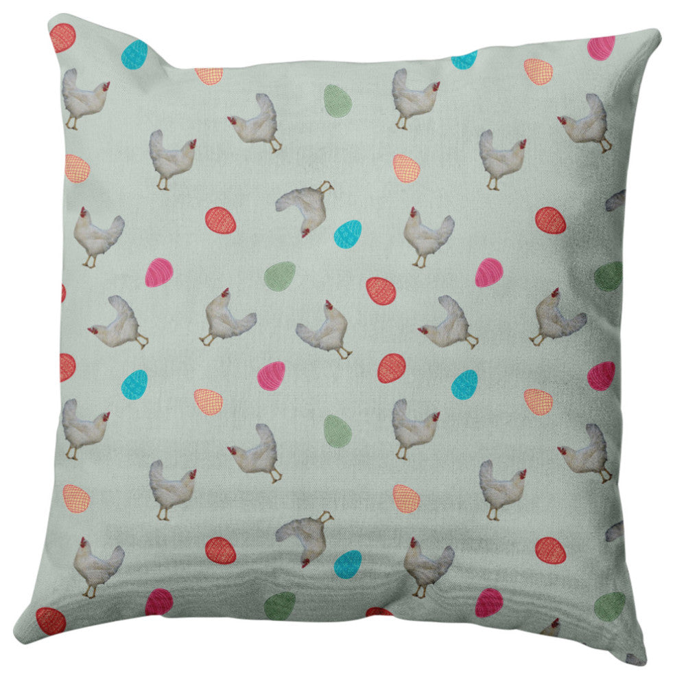 Chickens and Eggs Easter Decorative Throw Pillow, Breezeway Green, 26x26"