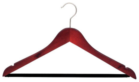 Wooden Suit Hanger With Velvet Bar, Cherry/Brushed Chrome Finish, Box of 100