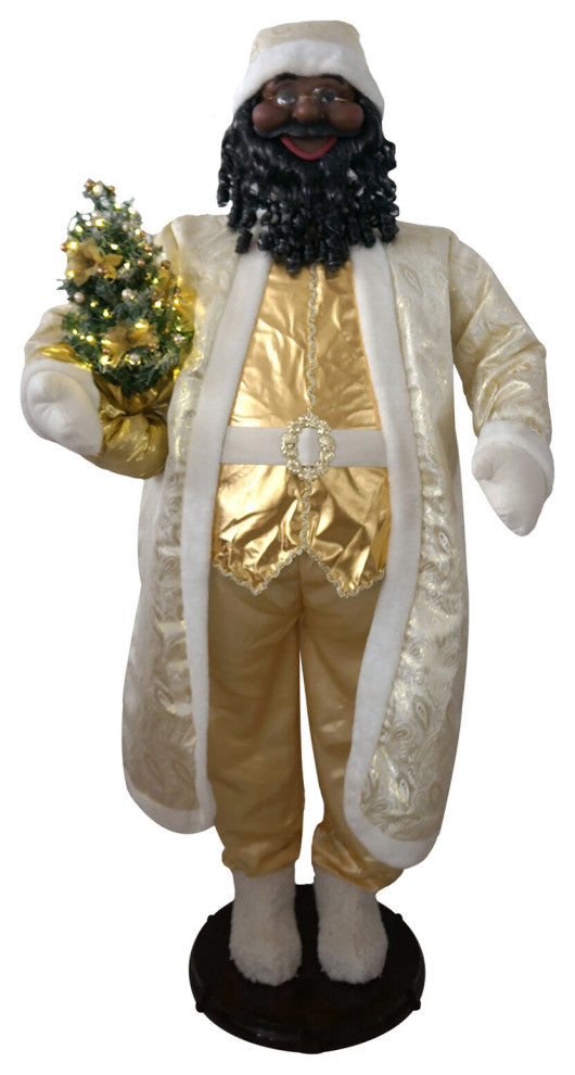 58" African Dancing Santa Claus, Paisley Coat and Prelit Christmas Tree