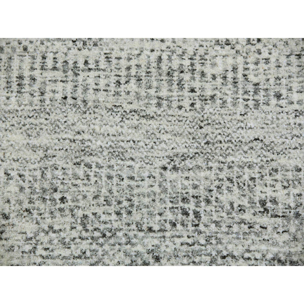 Bright Gray Undyed Natural Wool Grass Design Hand Knotted Round Rug 11'2"x11'2"