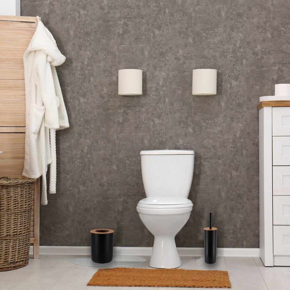 Black Bathroom Trash Can PADANG Bamboo Top 1.3 Gal- 5 Liters