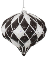 Matte-Glitter Diamond Onion Ornament, 5.7", Black, White
