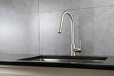 Olivi Brass Kitchen Faucet, Pull Out Sprayer, Brushed Nickel Finish