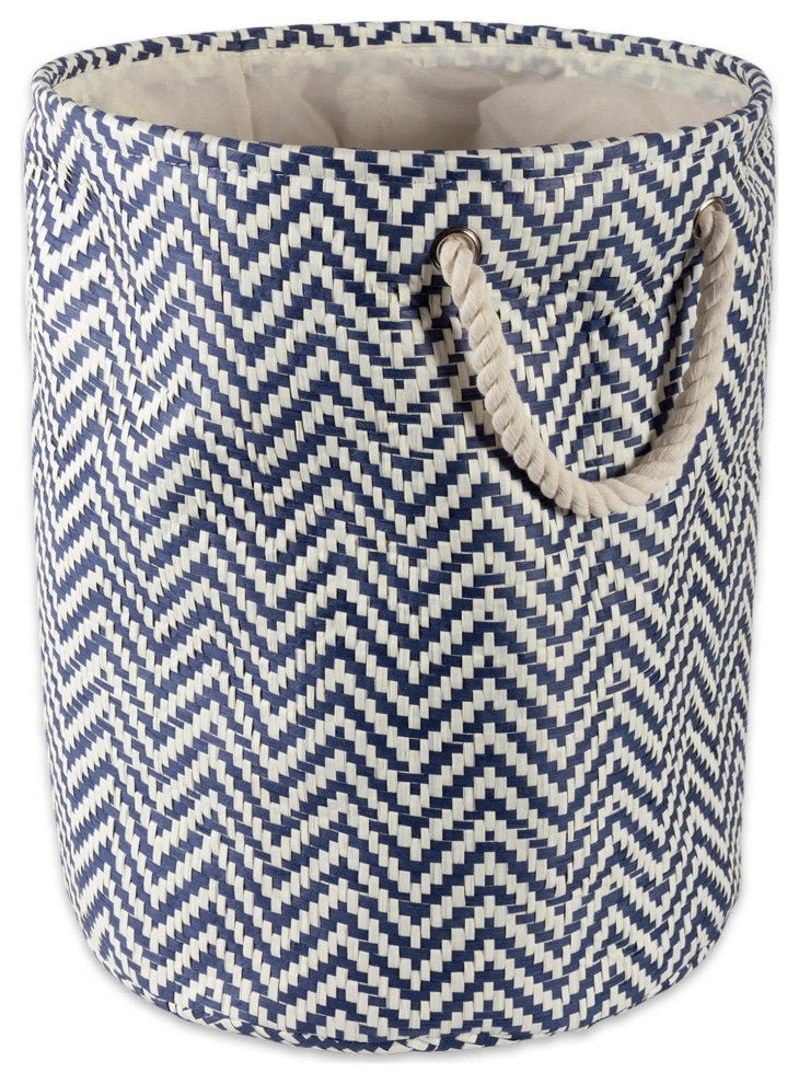 Paper Bin Chevron Nautical Blue Round Large 20x15"x15"