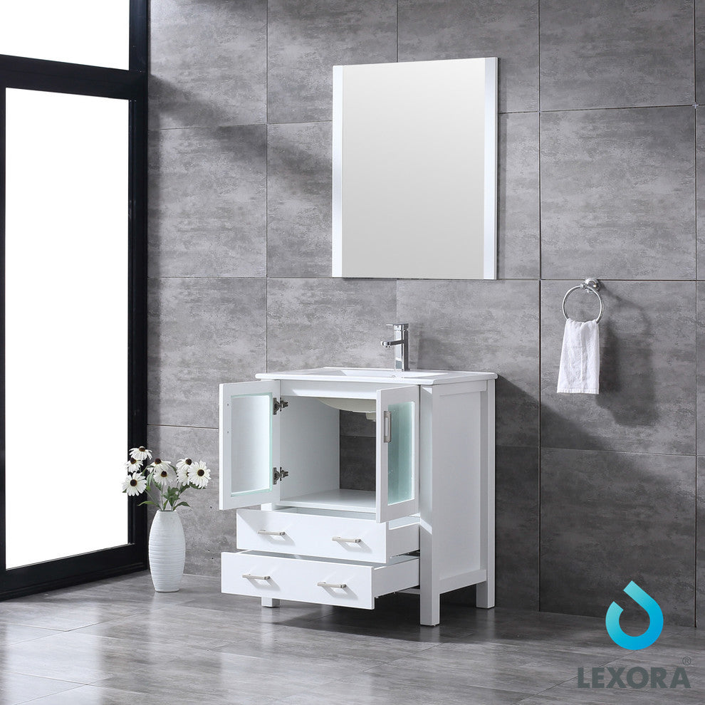30" Single Vanity With Integrated Top, Sink, 28" Mirror