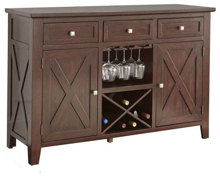 Spacious Sideboard, X-Shaped Wine Rack & Hanging Glass Stemware Rack, Espresso