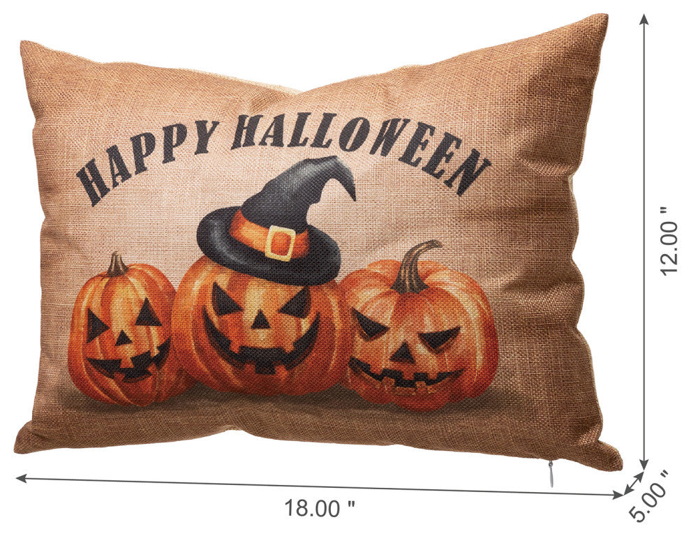 18"L Faux Burlap Happy Halloween Pumpkin Pillow