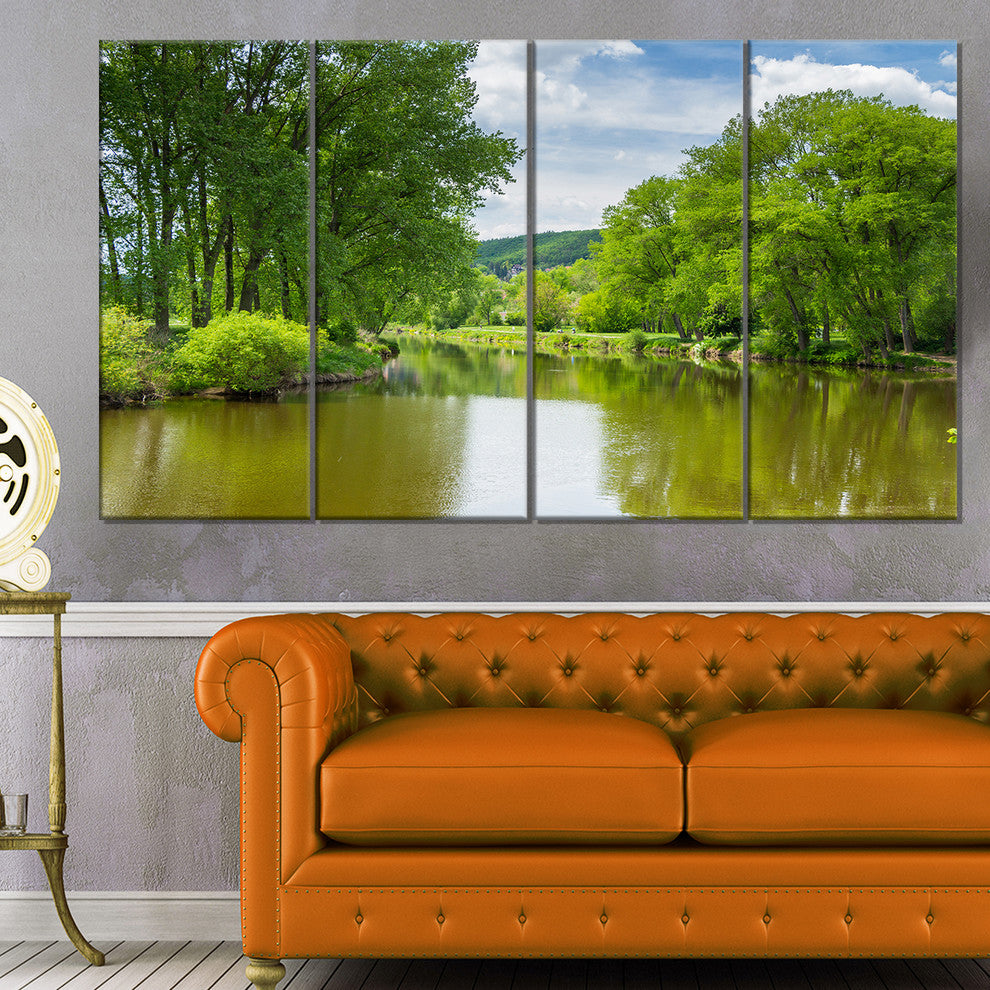 Beautiful Summer with Green Grass, Large Landscape Canvas Art, 48"x28", 4 Panels