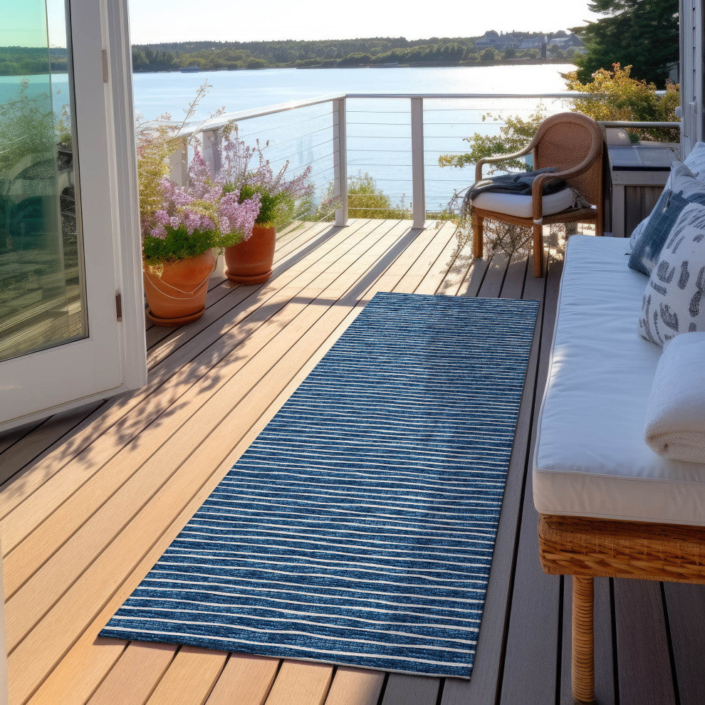 Indoor/Outdoor Laidley LA1 Navy Machine Washable 2'3" x 7'6" Rug