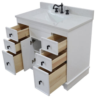39" Single Sink Vanity, White Finish With Engineered Stone Top