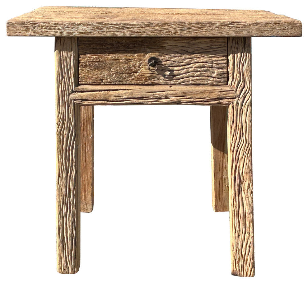 Natural Wood Minimalistic Rough Grain Wood Side Table Pedestal