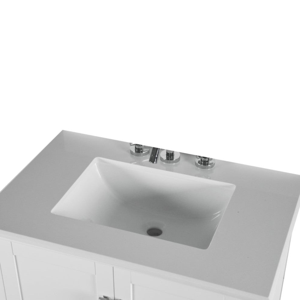 31" Single Vanity, White With Engineered Stone Top