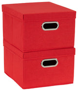 Storage Bins With Lids and Chromed Grommet Handles, Red