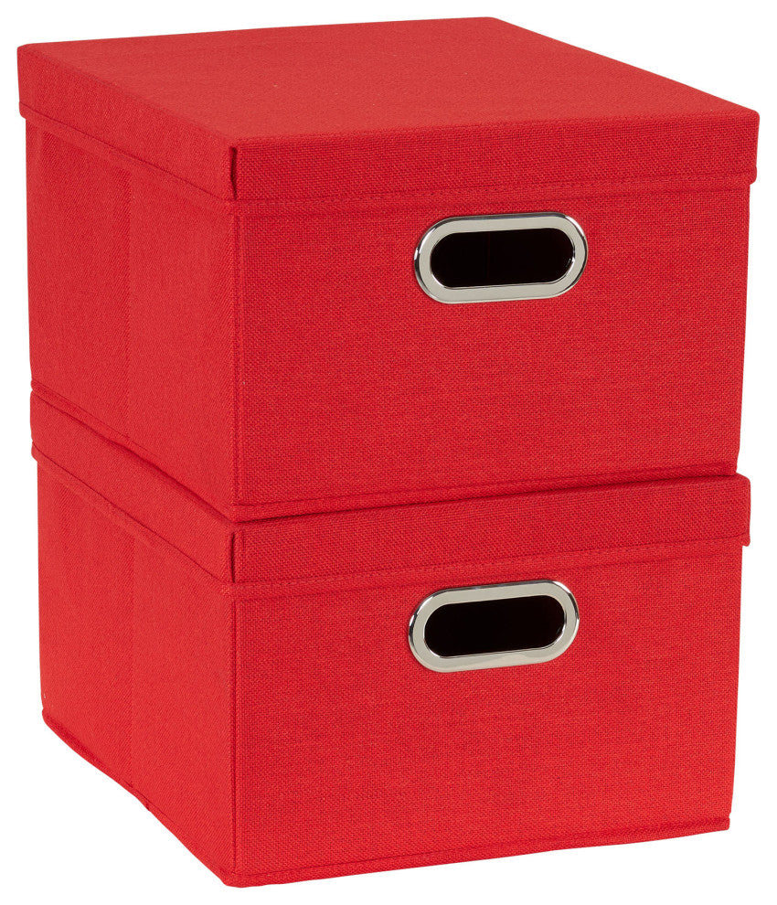 Storage Bins With Lids and Chromed Grommet Handles, Red