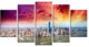 Colorful New York Skyline Aerial View, Cityscape Canvas Print, 60"x32", 5 Panels