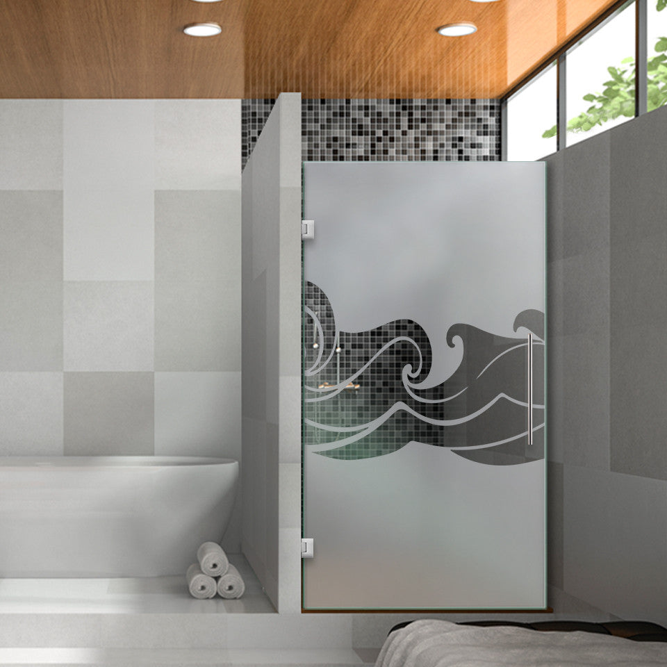 Hinged Alcove Shower Door With Flamenco Design, Semi-Private, 32"x75" Inches, Left
