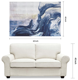 "Ocean Whispers" Blue Waves Rendered on Silver Shagreen Wrapped Canvas Wall Art