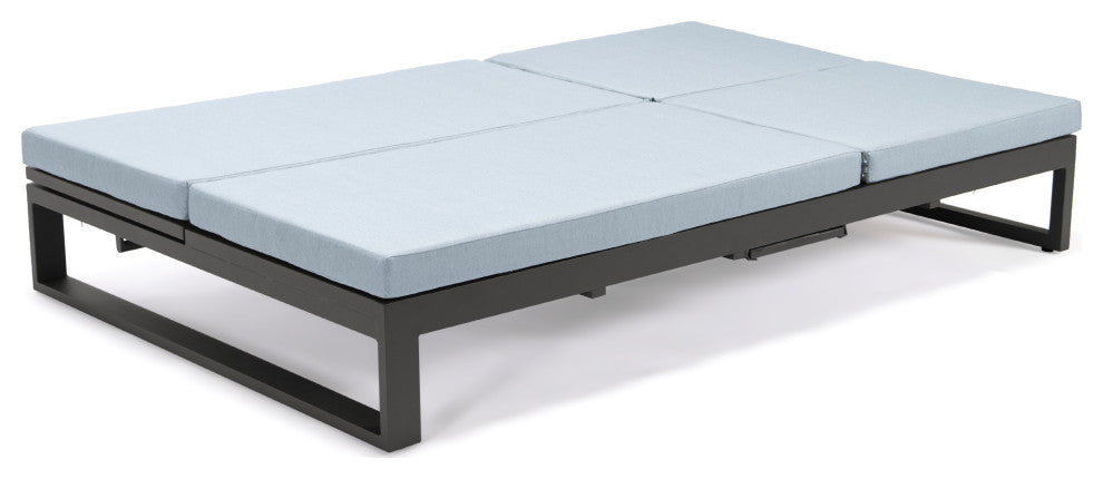 LeisureMod CLBL-82LGR Chelsea Convertible Reclining Double Chaise Grey Cushions
