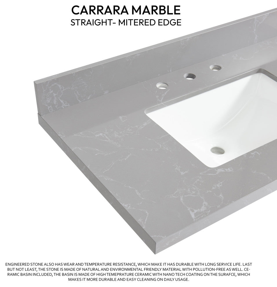Jaen Composite Stone Vanity Top With Ceramic Sink, Reticulated Gray, 37"