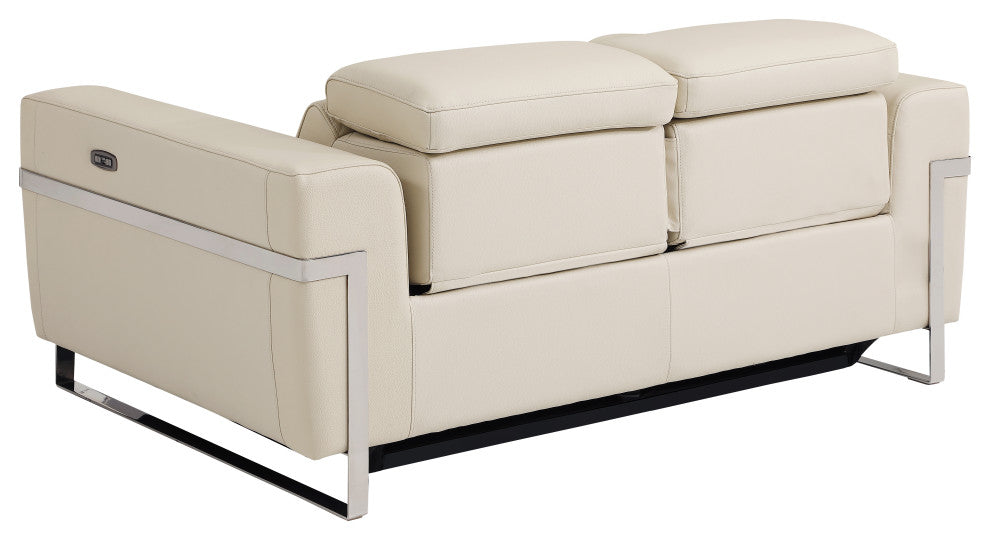 Prato Genuine Italian Leather Modern Loveseat, Beige