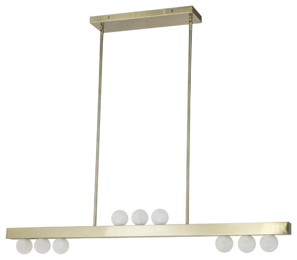 Raleigh 9-Light Horizontal Pendant- Aged Brass, White Opal Glass