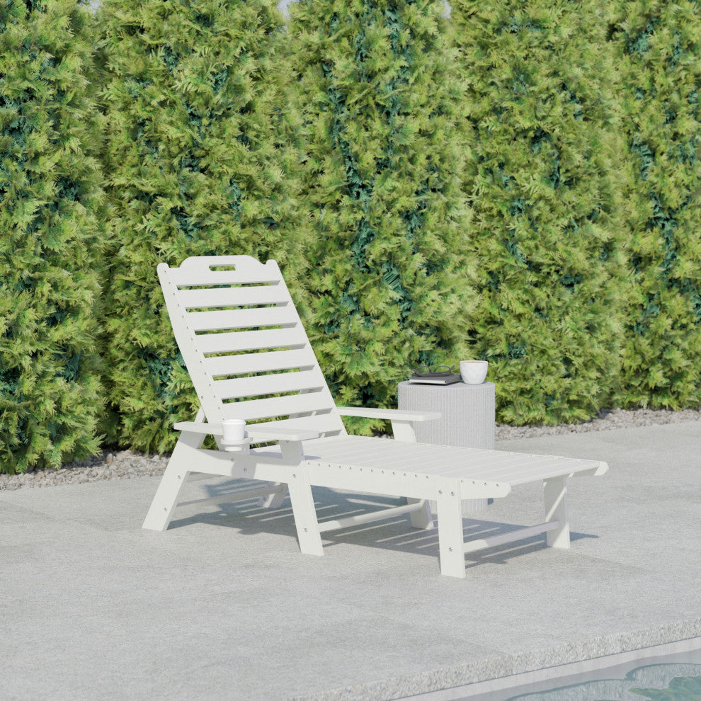 Monterey All-Weather Adjustable Adirondack Lounge Chair w/ Cup Holder, White