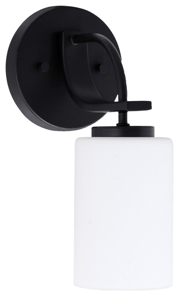Cavella 1 Light Wall Sconce, Matte Black Finish, 4" White Muslin Glass