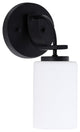 Cavella 1 Light Wall Sconce, Matte Black Finish, 4" White Muslin Glass