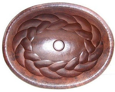 Hammered Oval Braided Bathroom Copper Sink