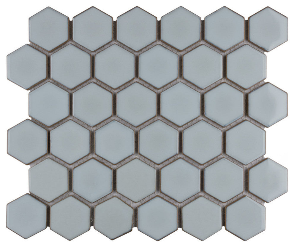 Hudson Due 2" Hex Silk White Porcelain Floor and Wall Tile
