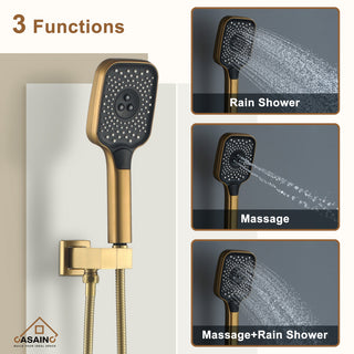 CASAINC 12" Ceiling Mounted Rainfall Shower System Set w Dual Shower Head, Brushed Gold