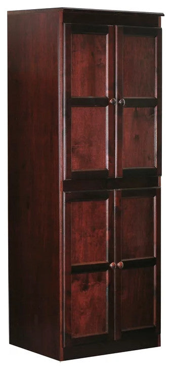 Storage Cabinet, Hardwood Frame With Adjustable Shelves & Round Handles, Red